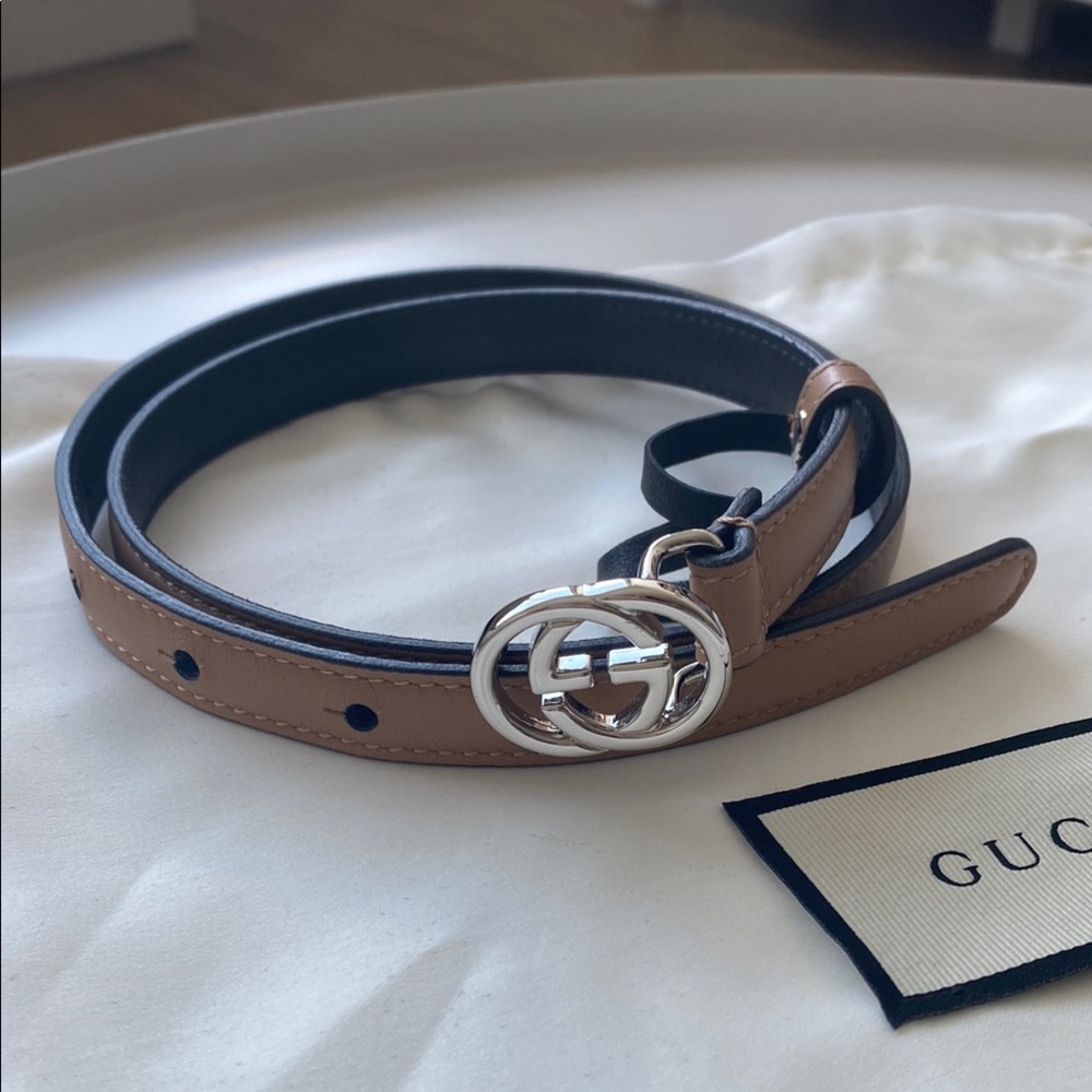 Gucci Women's Brown Leather Interlocking G Skinny Belt